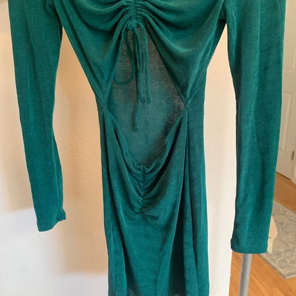 Princess Polly forest green jade bodycon cutout dress mini long sleeve stretch 4 - Picture 3 of 7